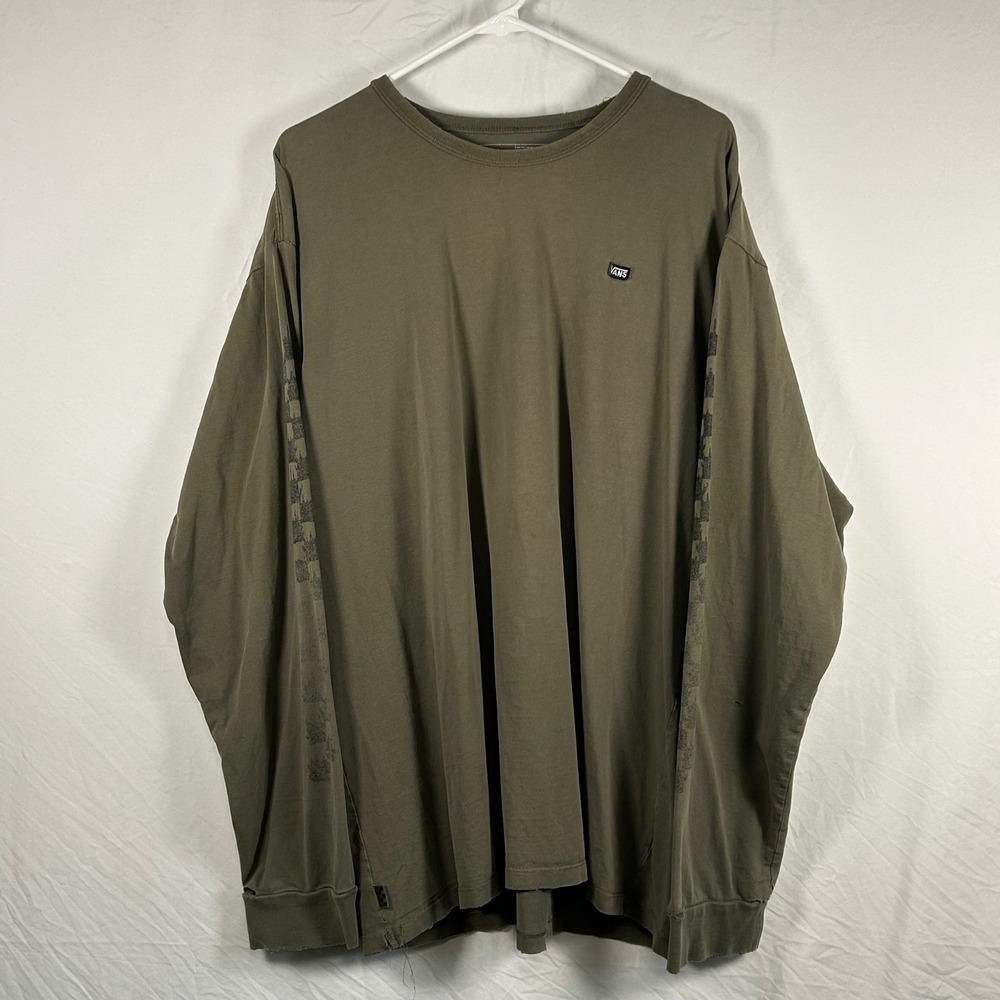 Vans Long Sleeve Shirt Mens XL Olive‎ Green Distressed Faded Classic Fit Tee